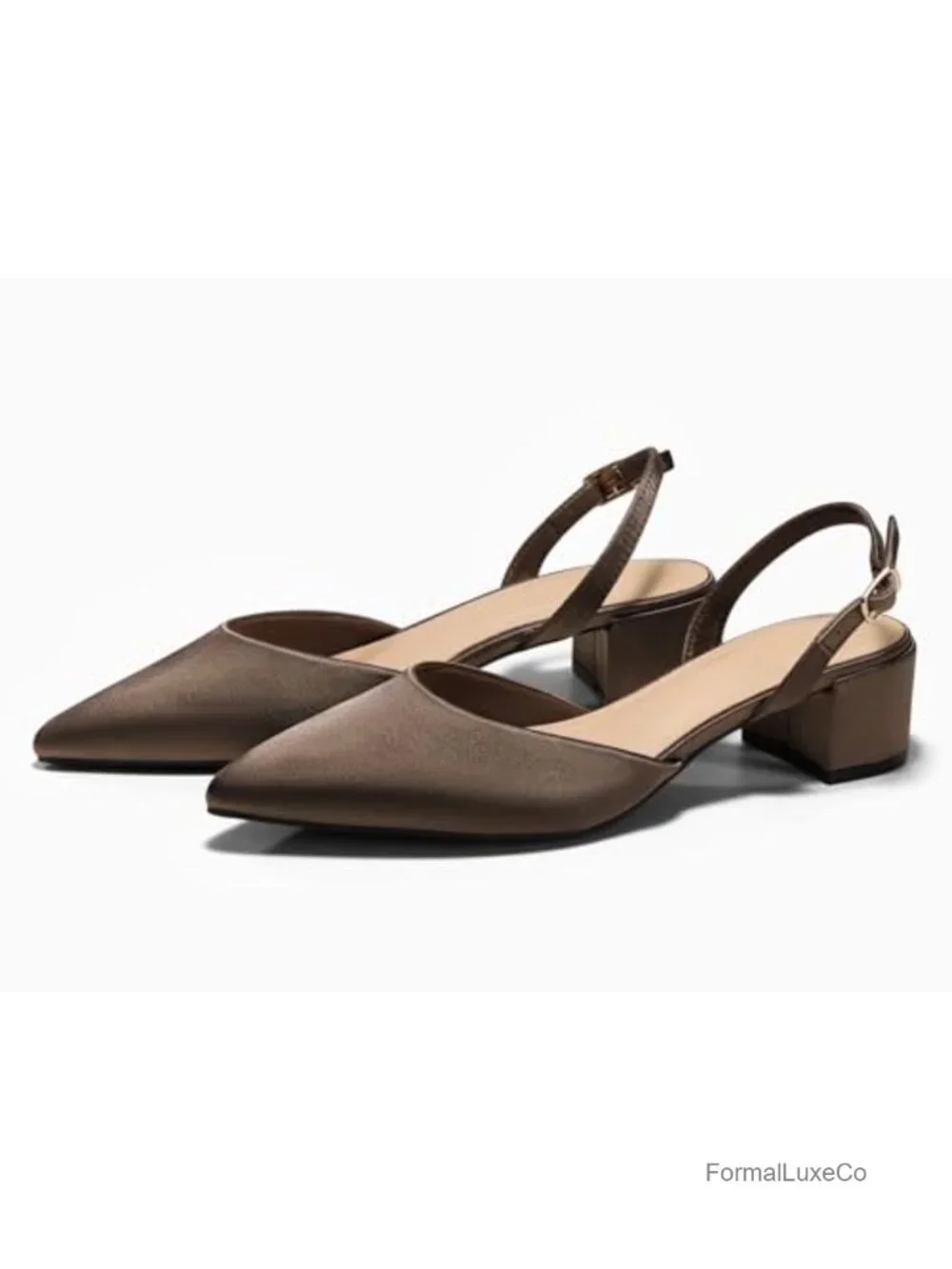 Low Chunky Heels Slingback Closed Pointed Toe Pumps Party Wedding Dress Shoes